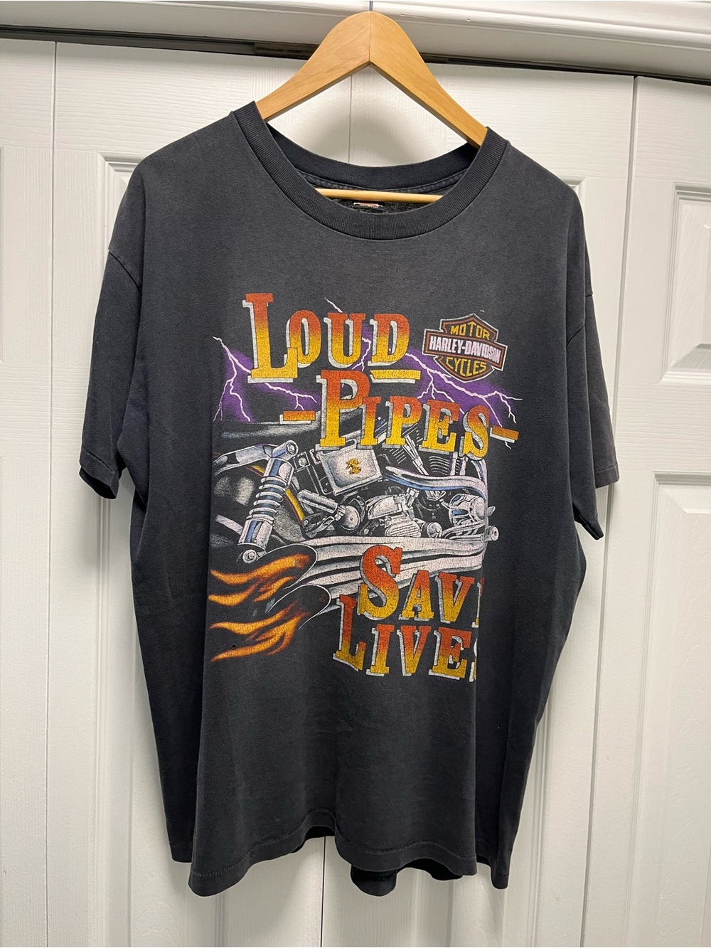 1990s Harley-Davidson Loud Pipes Save Lives' lightning Tee
